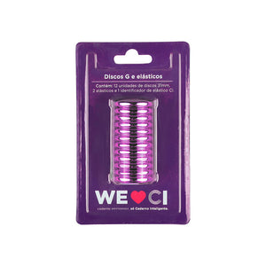 Discos e elástico rosa metálico para o Caderno Inteligente G Embalagem Frente