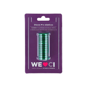 Discos e elástico verde metálico para o Caderno Inteligente M Embalagem Frente