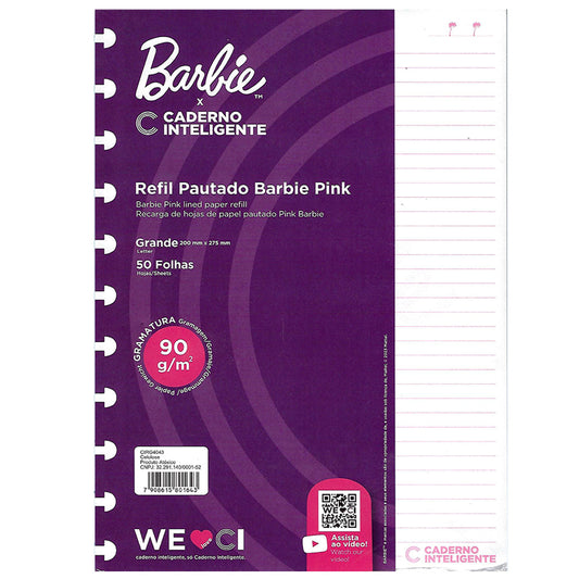 Folhas Pautadas 90g BARBIE™ Pink para Caderno Inteligente