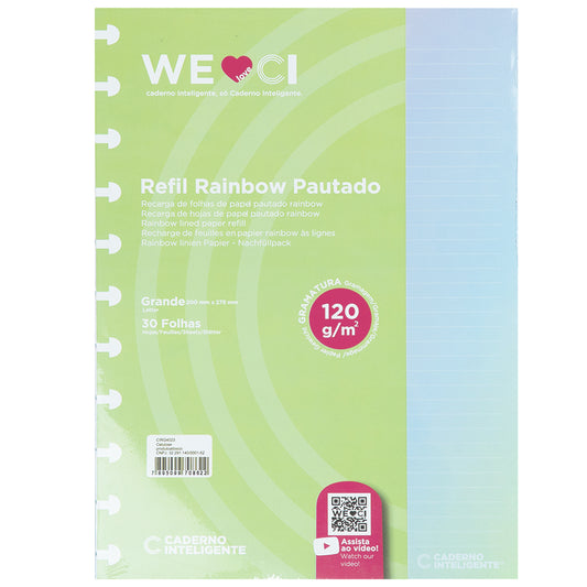 Folhas linhas brancas pautado Rainbow 120g para Caderno Inteligente Grande Embalagem Frente