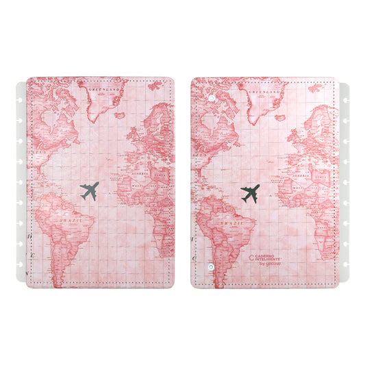 Capa e contracapa para Caderno Inteligente Mapa Mundi Rosa