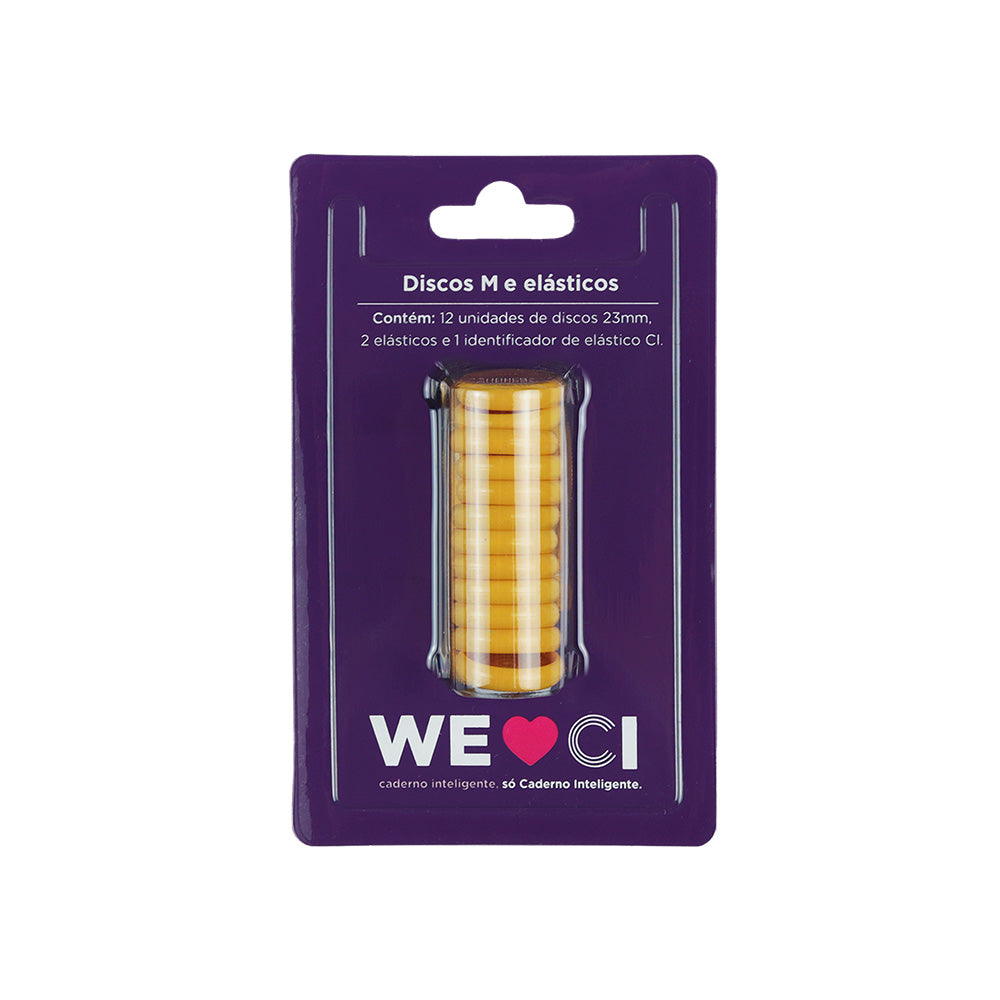 Discos e elástico Amarelo Sol para o Caderno Inteligente M Embalagem Frente