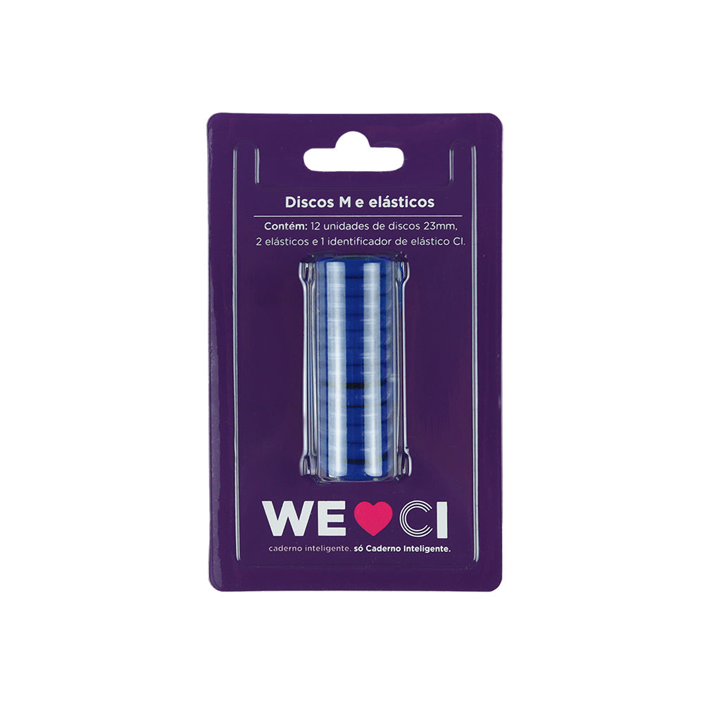 Discos e elástico azul royal para o Caderno Inteligente M Embalagem Frente