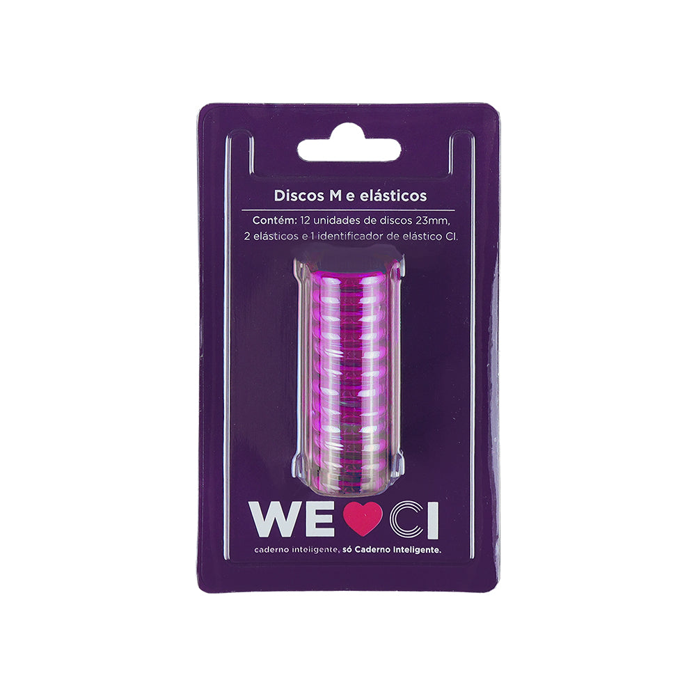 Discos e elástico rosa metálico para o Caderno Inteligente M Embalagem Frente