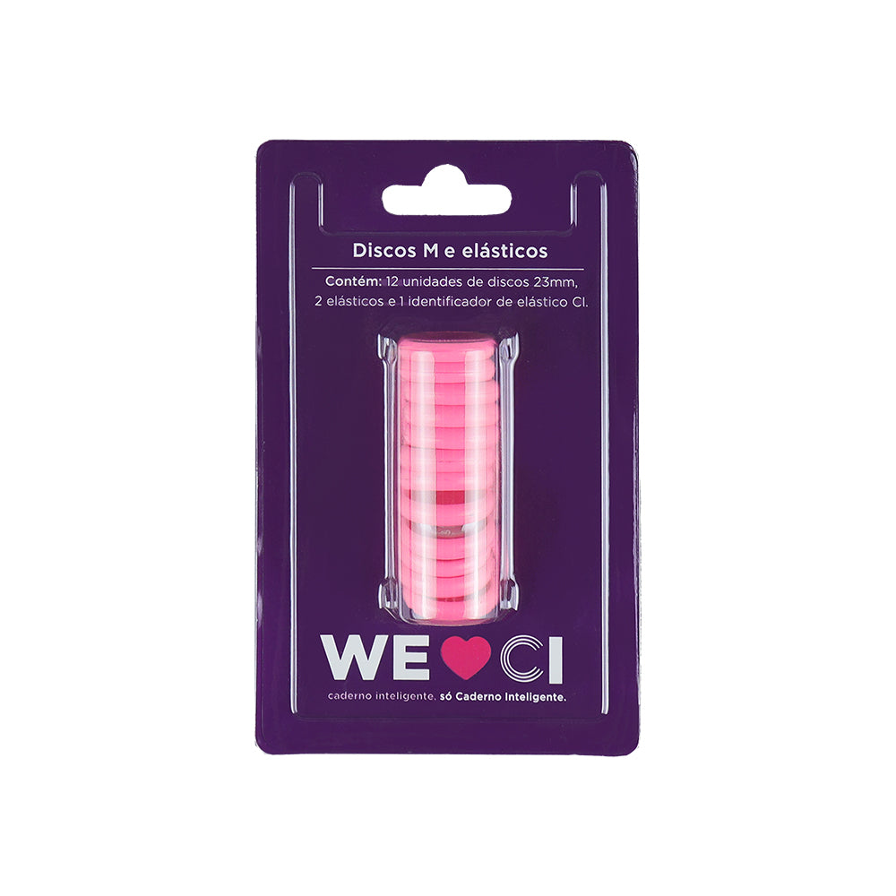 Discos e elástico rosa néon para o Caderno Inteligente M Embalagem Frente