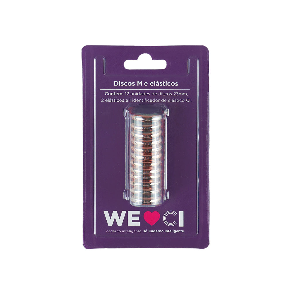 Discos e elástico rose gold para o Caderno Inteligente M Embalagem Frente