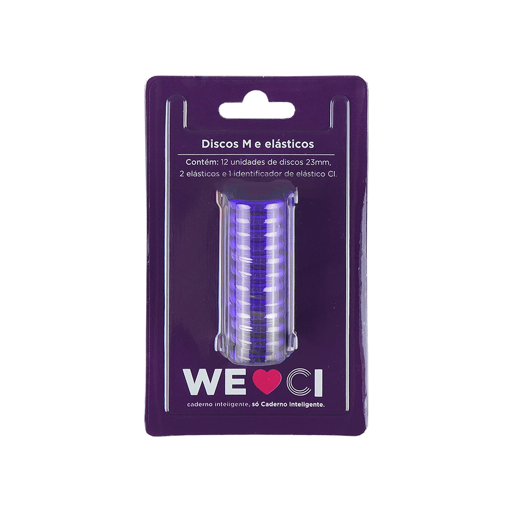 Discos e elástico roxo metálico para o Caderno Inteligente M Embalagem Frente