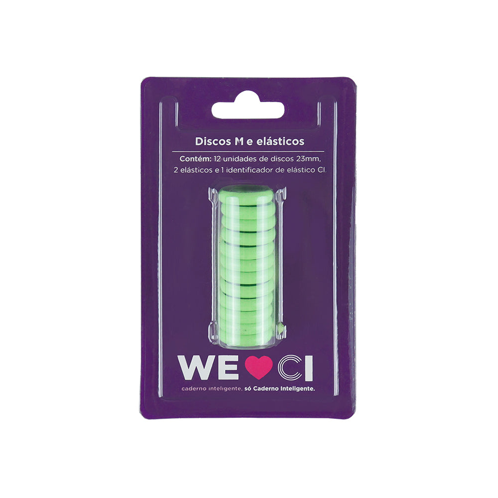 Discos e elástico verde amazónico para o Caderno Inteligente M Embalagem Frente