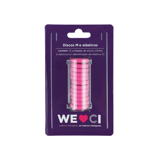 Discos e elástico Super Pink para o Caderno Inteligente M Embalagem Frente