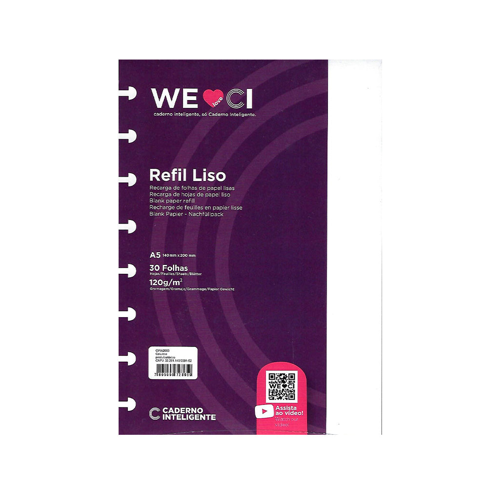 Folhas lisas brancas 120g para Caderno Inteligente A5 Embalagem Frente