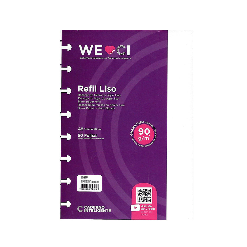 Folhas lisas brancas 90g para Caderno Inteligente A5 Embalagem Frente