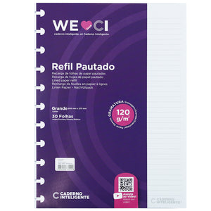 Folhas pautadas brancas 120g para Caderno Inteligente Grande Embalagem Frente