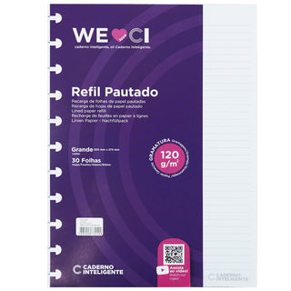 Folhas pautadas brancas 120g para Caderno Inteligente Grande Embalagem Frente