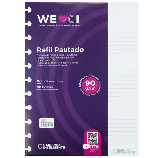 Folhas pautadas brancas 90g para Caderno Inteligente Grande Embalagem Frente