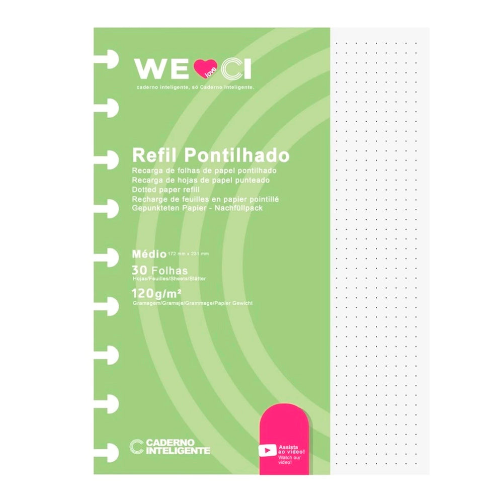 Folhas pontilhadas brancas Médias 120g para Caderno Inteligente Embalagem Frente