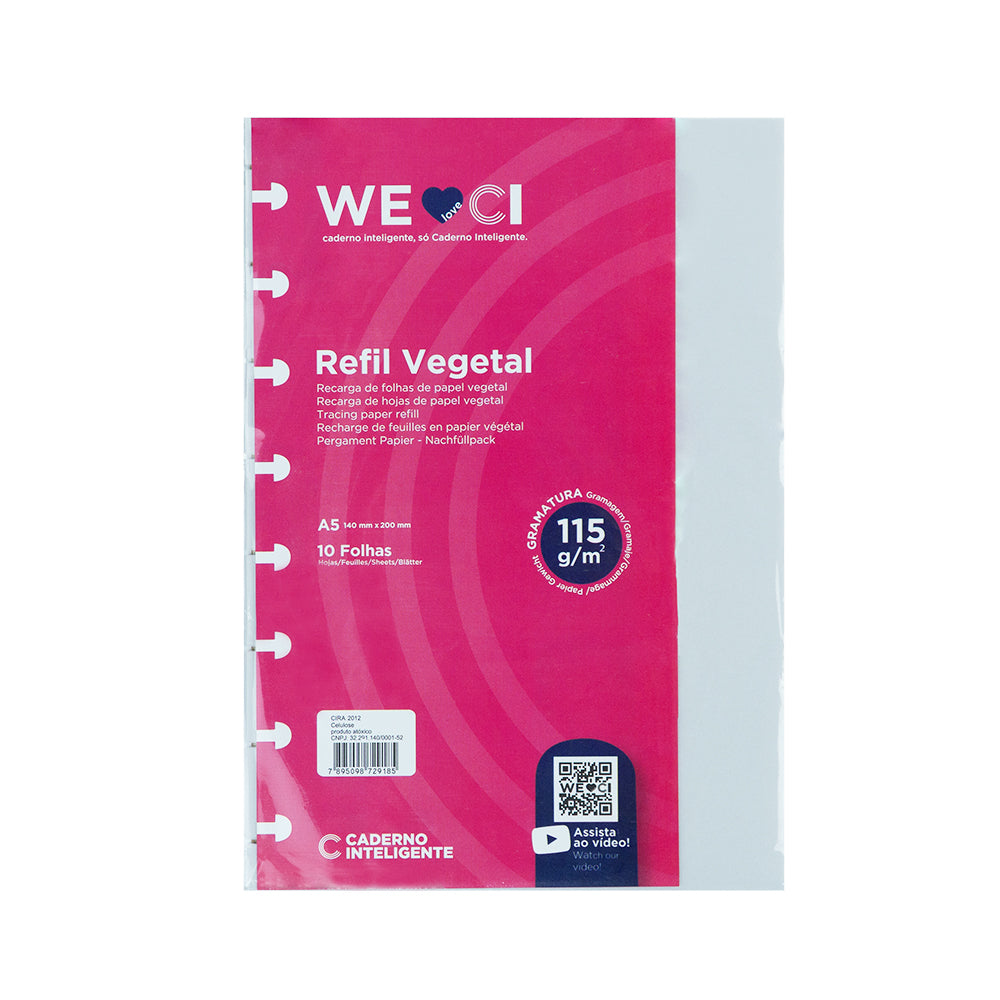 Folhas vegetal 115g para Caderno Inteligente A5 Embalagem Frente