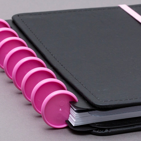Discos e elástico rosa néon para o Caderno Inteligente